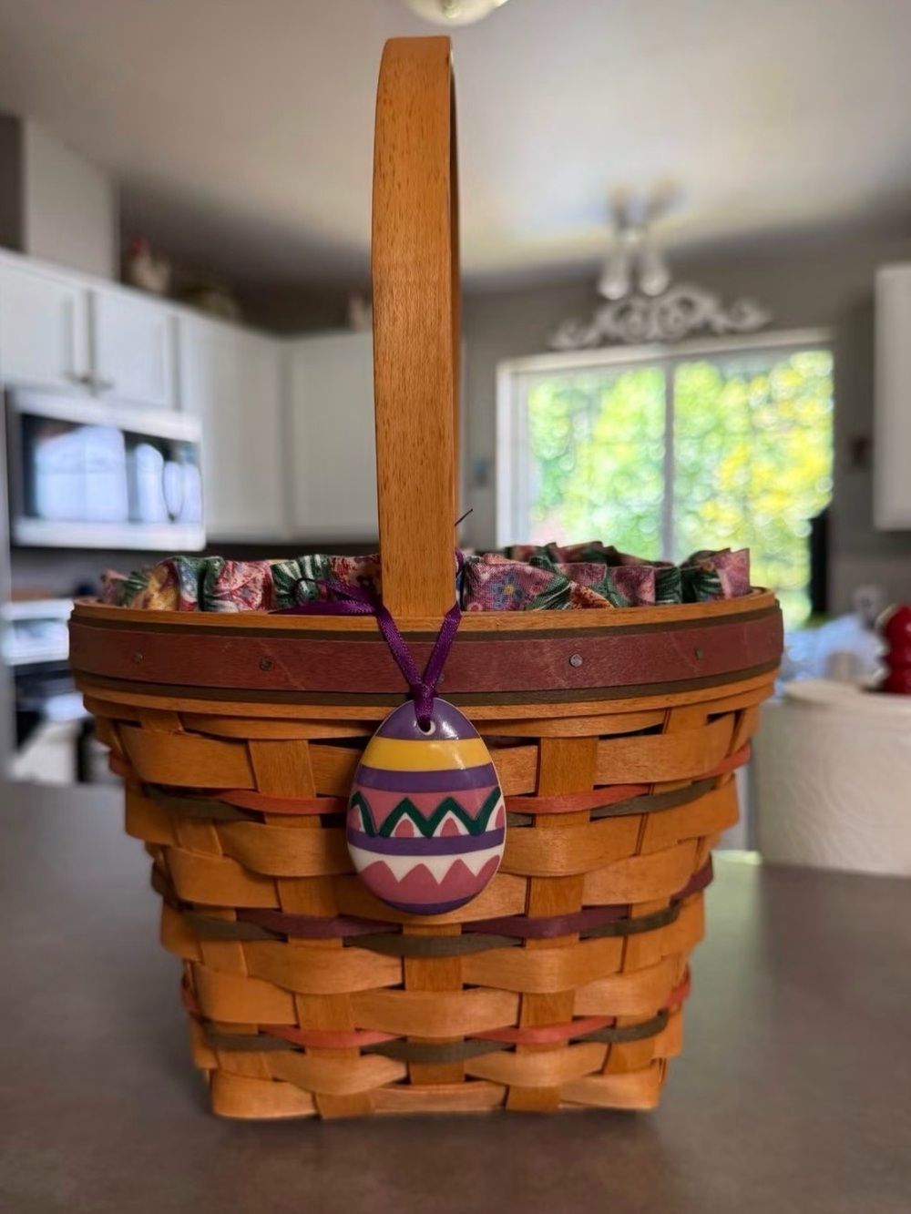 Longaberger Decorative Handwoven Easter Basket with Purple Egg Charm
